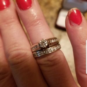Diamond and white gold wedding band set size 6.5